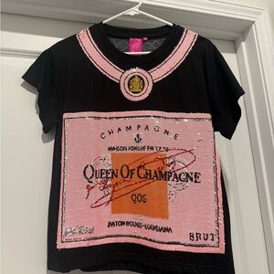 QUEEN OF SPARKLES Black and Pink Sequin Top